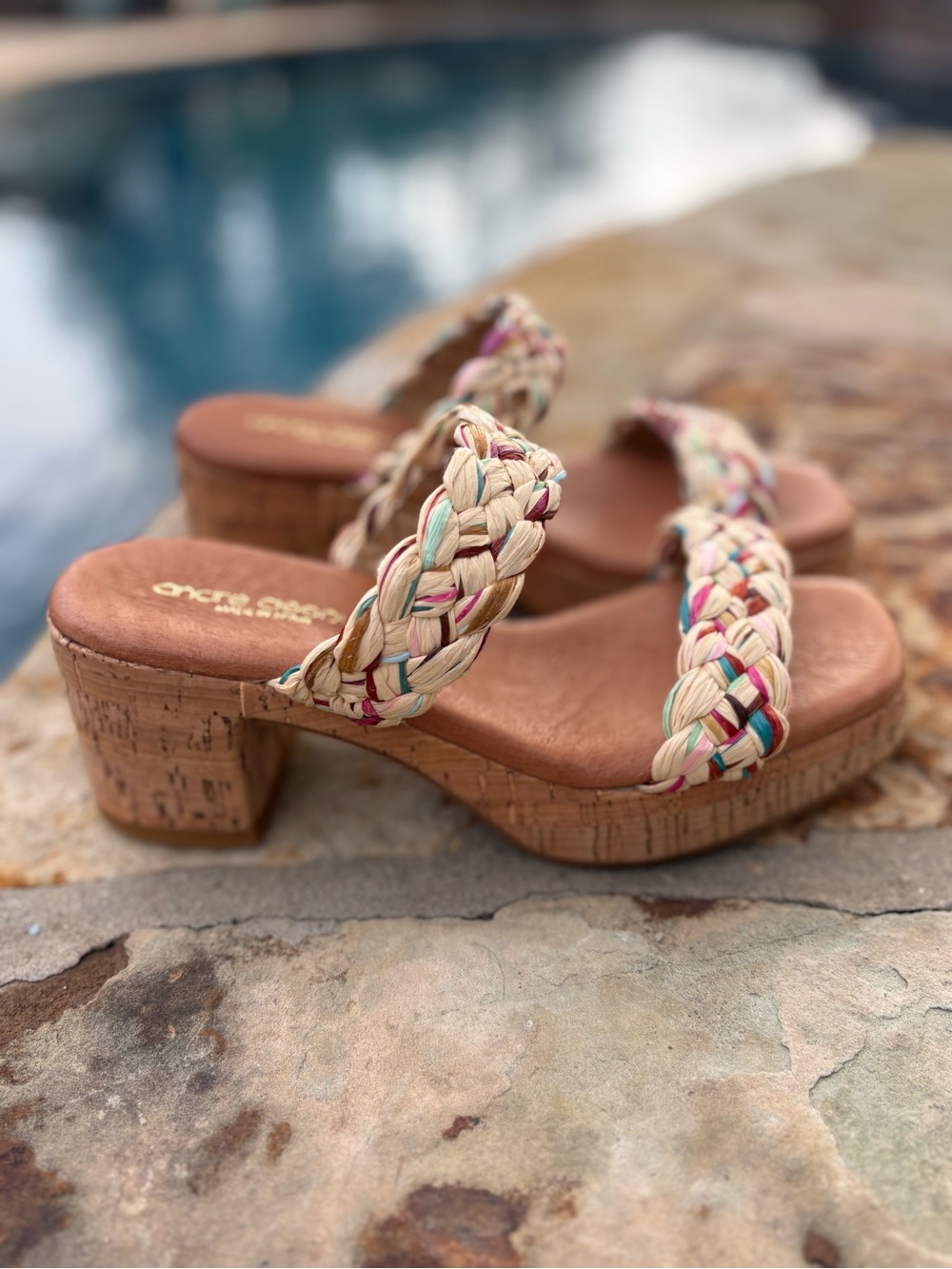 Andre Assous Cairo Woven Platform Sandal- Natural Multicolor- Size 8